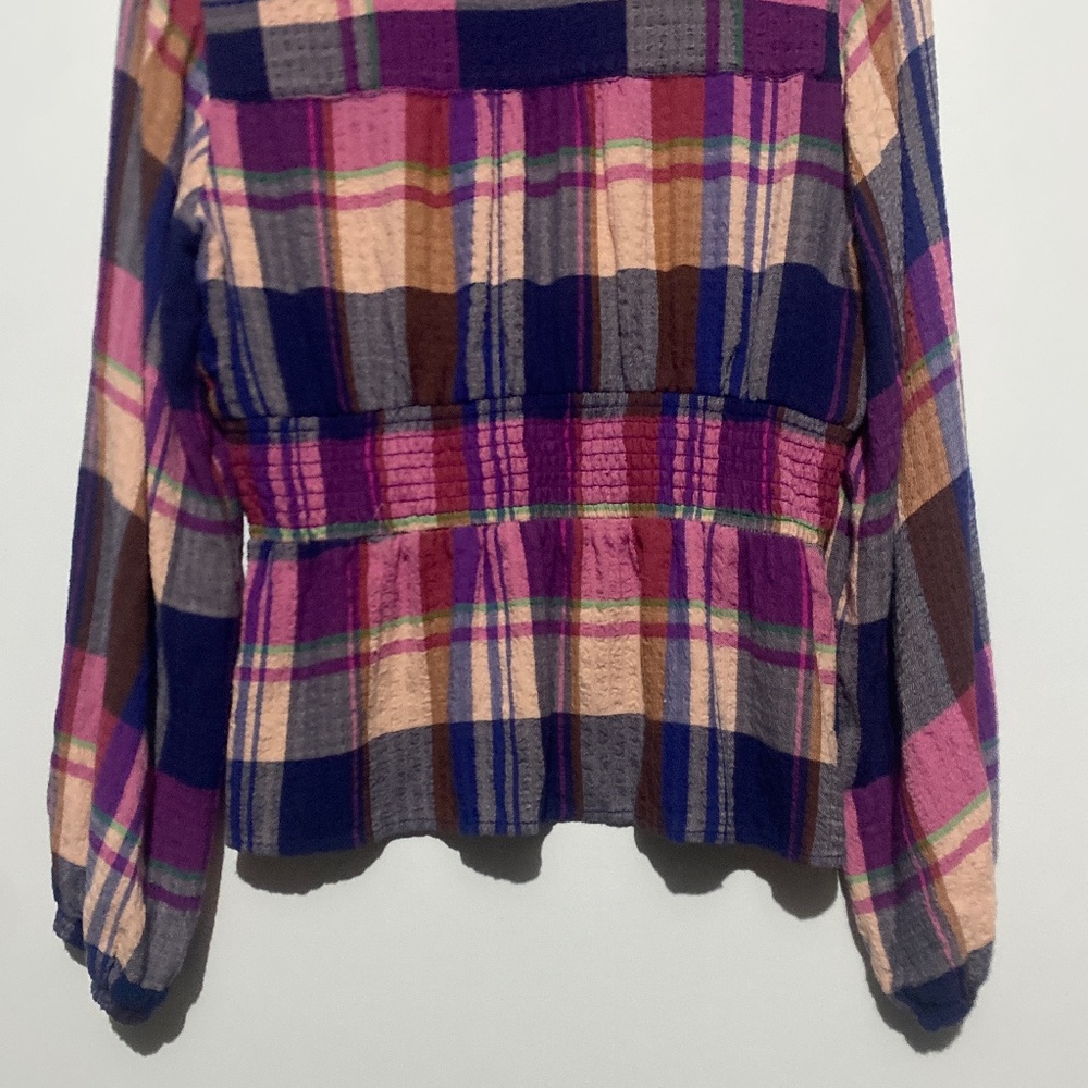 Anthro Pilcro M Plaid Deep-V Blouse - Picture 11 of 14